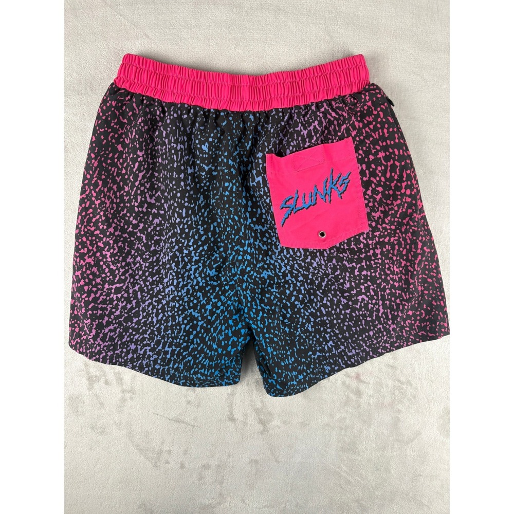 Slunks Mens Neon Splatter Athletic Shorts Pink Blue 80s Retro